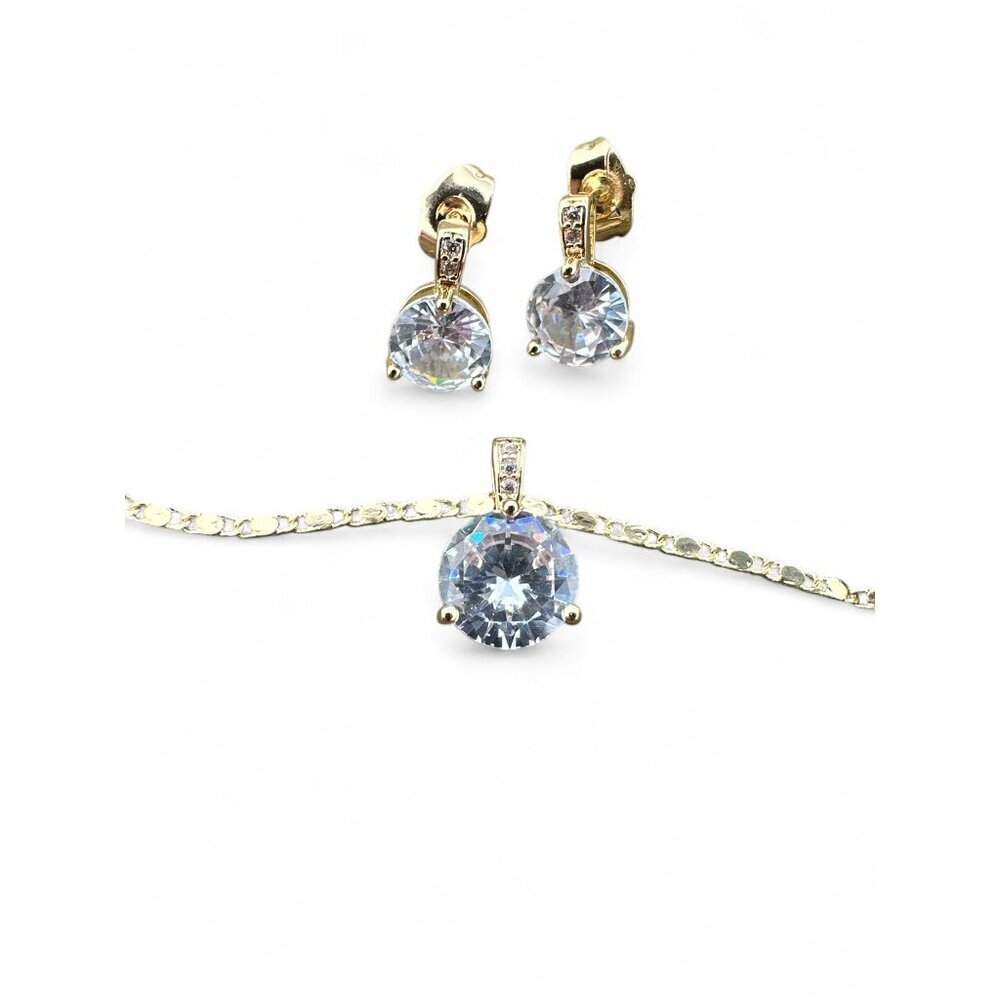 18K Gold Plated Cubic Zirconia Necklace and Earrings Set - Picture 8 of 9